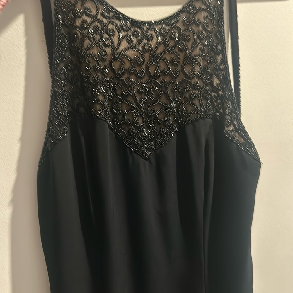 Vintage Black Dress Beaded Backless Oleg Cassini 6
